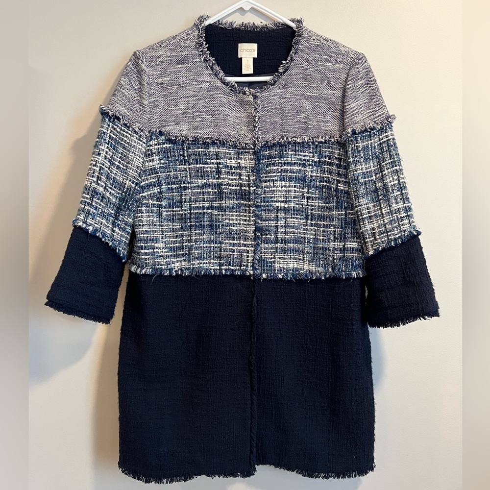 Ann Taylor Navy and White Mixed-Media Tweed Coat